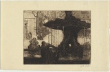 Artist: TRAILL, Jessie | Title: Piazza Barberini, Rome [Barberini Square, Rome] | Date: 1908 | Technique: etching and drypoint, printed in dark brown ink with plate-tone and wiped highlights, from one plate