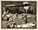 Artist: Hawkins, Weaver. | Title: Loading wine | Date: c.1926 | Technique: woodcut, printed in black ink, from one block | Copyright: The Estate of H.F Weaver Hawkins