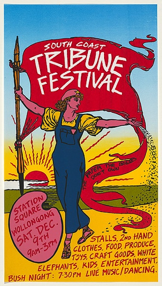 Artist: MACKINOLTY, Chips | Title: South Coast Tribune festival. Station Square, Wollongong | Date: 1978 | Technique: screenprint, printed in colour, from seven stencils