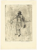 Artist: WILLIAMS, Fred | Title: Performer in a top hat | Date: 1955-56 | Technique: etching and foul biting, printed in black ink, from one zinc plate | Copyright: © Fred Williams Estate
