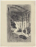 Artist: Jack, Kenneth. | Title: (Sleeping dog on veranda). | Date: 1953 | Technique: lithograph, printed in black ink, from one zinc plate | Copyright: © Kenneth Jack. Licensed by VISCOPY, Australia
