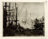 Artist: Bull, Norma C. | Title: The Port. | Date: c.1934 | Technique: etching, printed in black ink with plate-tone, from one plate