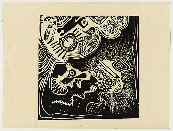 Artist: WORSTEAD, Paul | Title: Face. | Date: 1971 | Technique: linocut, printed in black ink, from one block | Copyright: This work appears on screen courtesy of the artist Artist: WORSTEAD, Paul | Title: Face. | Date: 1971 | Technique: linocut, printed in black ink, from one block | Copyright: This work appears on screen courtesy of the artist