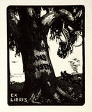 Artist: LINDSAY, Lionel | Title: Bookplate: Hans Heysen | Date: 1923 | Technique: wood-engraving, printed in black ink, from one plate | Copyright: Courtesy of the National Library of Australia