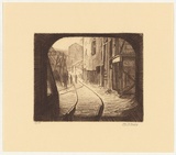 Artist: Rawling, Charles W. | Title: Morning light, Broken Hill Proprietory Mine | Date: 1925 | Technique: etching, aquatint printed in brown ink with plate-tone, from one plate