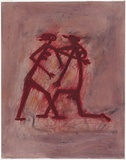 Artist: Cant, James. | Title: (Two figures embracing). | Date: (1949) | Technique: monotype, printed in red ink, from one plate; additional hand colouring