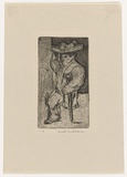 Artist: WILLIAMS, Fred | Title: One legged pedlar | Date: 1954-55 | Technique: etching, deep etch, engraving, printed in black ink, from one copper plate | Copyright: © Fred Williams Estate