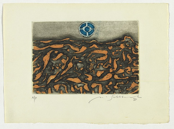 Artist: SELLBACH, Udo | Title: (Landscape) | Date: 1965 | Technique: etching and aquatint printed in blue, orange and black ink, from one plate