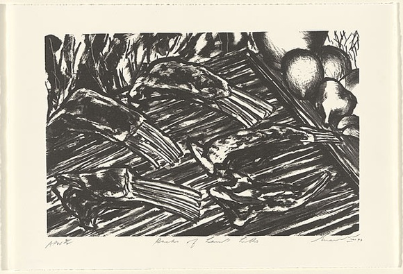 Artist: LEE, Graeme | Title: Racks of lamb litho | Date: 1997, March | Technique: lithograph, printed in black ink, from one stone Artist: LEE, Graeme | Title: Racks of lamb litho | Date: 1997, March | Technique: lithograph, printed in black ink, from one stone