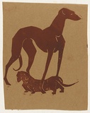 Artist: Bell, George.. | Title: (Greyhound and dachshund). | Technique: linocut, printed in black ink, from one block