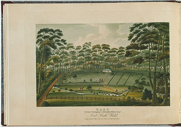 Artist: LYCETT, Joseph | Title: Raby, a farm belonging to Alexander Riley Esq., New South Wales. | Date: 1825 | Technique: etching and aquatint, printed in black ink, from one copper plate; hand-coloured Artist: LYCETT, Joseph | Title: Raby, a farm belonging to Alexander Riley Esq., New South Wales. | Date: 1825 | Technique: etching and aquatint, printed in black ink, from one copper plate; hand-coloured