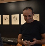 Artist: Ameneiro, Tony | Title: Tony Ameneiro with his exhibition, 'Recent Drawings', Art Vault, Mildura, 30 April - 19 May 2014. | Date: 2014