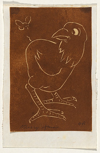 Artist: Bell, George.. | Title: (Chicken and bee). | Technique: linocut, printed in brown ink, from one block