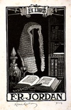 Artist: LINDSAY, Lionel | Title: Book plate: F.R. Jordan | Date: 1940 | Technique: wood-engraving, printed in black ink, from one block | Copyright: Courtesy of the National Library of Australia