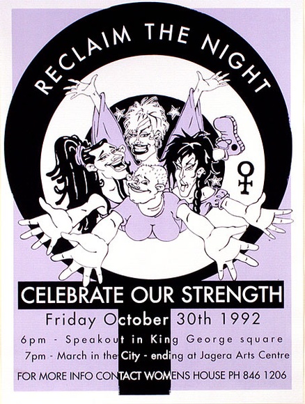 Artist: Inkahoots Ltd. | Title: Reclaim the Night | Date: 1990 | Technique: screenprint, printed in purple and black ink, from two stencils