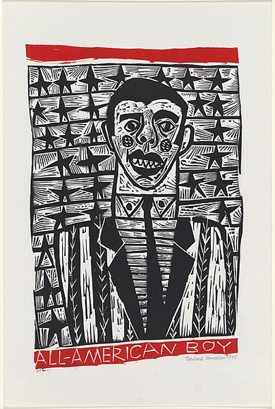 Artist: HANRAHAN, Barbara | Title: All American boy | Date: 1975 | Technique: linocut, printed in black ink from three blocks