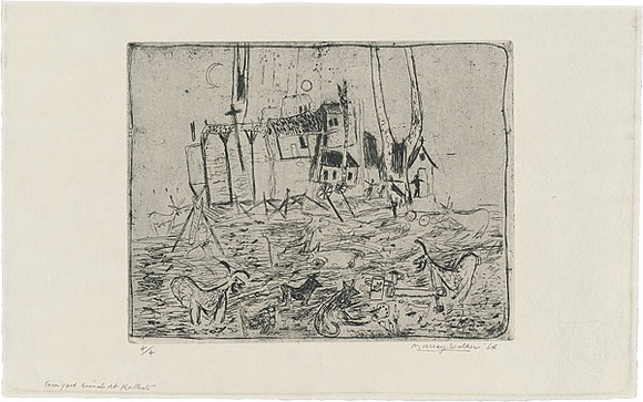 Artist: WALKER, Murray | Title: Farm yard animals at Kallista. | Date: 1964 | Technique: etching and aquatint, printed in black ink, from one plate Artist: WALKER, Murray | Title: Farm yard animals at Kallista. | Date: 1964 | Technique: etching and aquatint, printed in black ink, from one plate