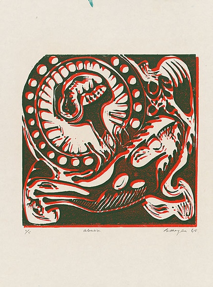 Artist: MEYER, Bill | Title: Abortion logo for Bea Faust | Date: 1964 | Technique: linocut, printed in two colours, from reduction block process | Copyright: © Bill Meyer