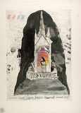 Artist: Moore, Mary. | Title: Albert's Memorial | Date: 1980 | Technique: etching, aquatint, engraving and embossing printed in black ink, from one plate with gouache, brush and ink and coloured pencils | Copyright: © Mary Moore