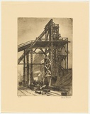 Artist: Rawling, Charles W. | Title: Stewart's shaft, Broken Hill Proprietary Mine | Date: 1925 | Technique: etching and aquatint, printed in black ink with plate-tone, from one plate