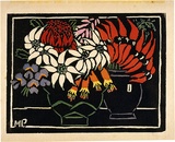 Artist: PRESTON, Margaret | Title: Sturt's desert pea | Date: 1925 | Technique: woodcut, printed in black ink, from one block; hand-coloured | Copyright: © Margaret Preston. Licensed by VISCOPY, Australia