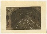 Artist: TRAILL, Jessie | Title: Le metro [the metro] | Date: 1951 | Technique: aquatint and etching, printed in warm black ink, from one plate