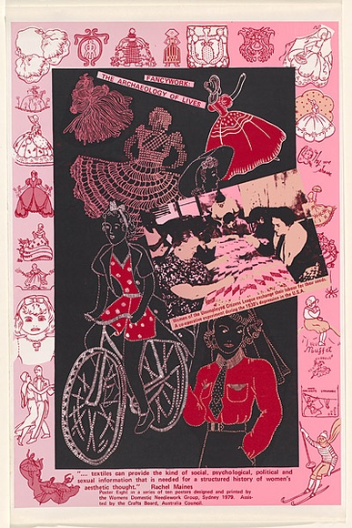 Artist: WOMEN'S DOMESTIC NEEDLEWORK GROUP | Title: Fancywork: The archaeology of lives | Date: 1979 | Technique: screenprint, printed in colour, from multiple stencils Artist: WOMEN'S DOMESTIC NEEDLEWORK GROUP | Title: Fancywork: The archaeology of lives | Date: 1979 | Technique: screenprint, printed in colour, from multiple stencils