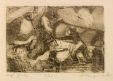 Artist: ROSENGRAVE, Harry | Title: High jinks | Date: 1954 | Technique: etching, printed in sepia ink with plate-tone, from one plate