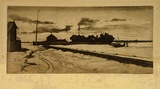 Artist: Hunter, William. | Title: Evening silhouette, Fisherman Bend | Date: 1940s | Technique: etching and aquatint, printed inbrown ink, from one plate