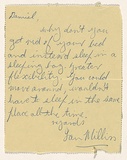 Artist: MILLISS, Ian | Title: (Lettercard to Daniel Thomas suggesting he use a sleeping bag) | Date: c.1971 | Technique: blue ballpoint pen on addressed, stamped and franked lettercard