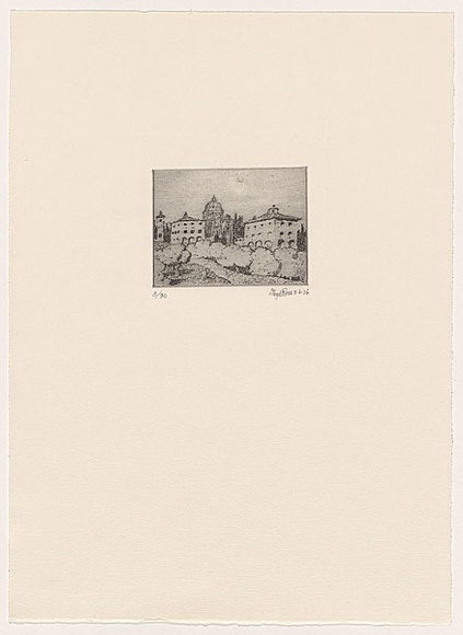 Artist: Rees, Lloyd. | Title: Plaza Soller, Majorca | Date: 1976 | Technique: softground-etching, printed in black ink, from one zinc plate | Copyright: © Alan and Jancis Rees