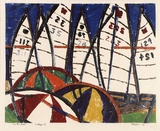 Artist: Hawkins, Weaver. | Title: On the shore | Date: 1960 | Technique: monotype, printed in colour, from one plate | Copyright: The Estate of H.F Weaver Hawkins