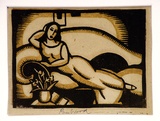 Artist: Wood, Rex. | Title: (Woman on a chaise lounge) | Date: (1934) | Technique: linocut, printed in colour, from mutliple blocks