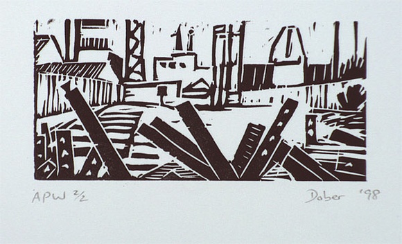 Artist: Dober, Mark. | Title: East swanston dock | Date: 1998 | Technique: linocut, printed in black ink, from one block