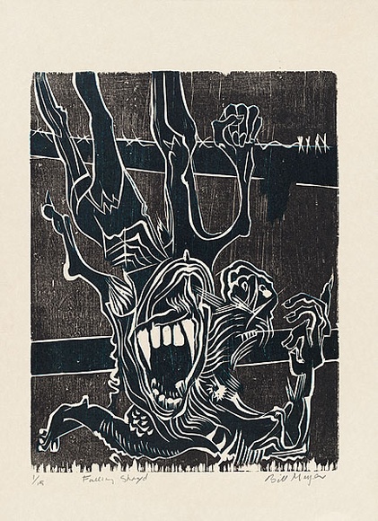 Artist: MEYER, Bill | Title: Falling shayd | Date: 1969 | Technique: woodcut, printed in two colours, from reduction block process | Copyright: © Bill Meyer Artist: MEYER, Bill | Title: Falling shayd | Date: 1969 | Technique: woodcut, printed in two colours, from reduction block process | Copyright: © Bill Meyer
