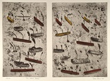 Artist: Bowen, Dean. | Title: The coloured factories | Date: 1988 | Technique: etching, printed in red, yellow and black ink, from three plates