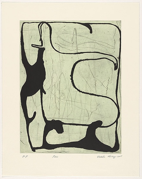 Artist: KOVACS, Ildiko | Title: Fall | Date: 2005 | Technique: drypoint and aquatint, printed in black and green ink, from two copper plates Artist: KOVACS, Ildiko | Title: Fall | Date: 2005 | Technique: drypoint and aquatint, printed in black and green ink, from two copper plates
