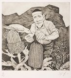 Artist: Lopes, Steve. | Title: Man with bird | Date: 2001 | Technique: etching, printed in black ink, from one plate