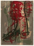 Artist: Thomson, Ann. | Title: not titled [abstract in grey, green and red] | Date: 1995 | Technique: screenprint, printed in colour, from five stencils
