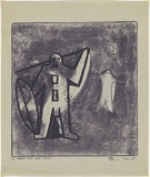 Artist: Cant, James. | Title: Adam, Eve and Cain. | Date: 1948 | Technique: cliche-verre, printed in blue pigment, from one paper plate