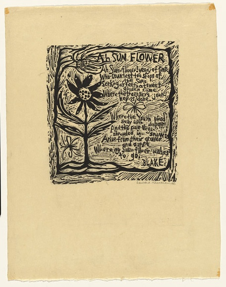 Artist: HANRAHAN, Barbara | Title: Ah Sun Flower | Date: 1962 | Technique: linocut, printed in black ink, from one block Artist: HANRAHAN, Barbara | Title: Ah Sun Flower | Date: 1962 | Technique: linocut, printed in black ink, from one block