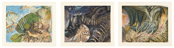 Artist: Robinson, William. | Title: Creation landscape - Man and the Spheres I-3. | Date: 1991, September, October, November | Technique: lithographs, printed in colour, from multiple stones