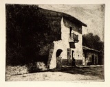 Artist: Menpes, Mortimer. | Title: (A house with a balcony) | Date: 1914 | Technique: etching and drypoint, printed in warm black ink, from one plate