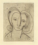 Artist: David, Allen. | Title: (Head of woman). | Date: (1953) | Technique: etching, printed in brown ink with plate-tone, from one plate