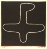 Artist: Bowen, Dean. | Title: not titled [aeroplane with red strip] | Date: 1991 | Technique: etching, printed in red and black ink, from two plates