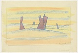 Artist: Hirschfeld Mack, Ludwig. | Title: On lonely road [recto]; (Study for 'On lonely road') [verso] | Date: (1955) | Technique: transfer print; watercolour addition (recto)