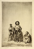 Artist: LINDSAY, Lionel | Title: Beggars, Spain | Date: 1923 | Technique: etching, printed in black ink with plate-tone, from one plate | Copyright: Courtesy of the National Library of Australia
