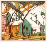 Artist: Syme, Eveline | Title: The factory. | Date: 1933 | Technique: linocut, printed in colour, from four blocks