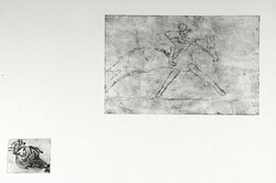 Artist: SHEARER, Mitzi | Title: not titled [Racing horse and jockey, male figure] | Technique: etching, printed in black ink, from two  plates