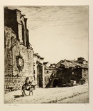 Artist: LINDSAY, Lionel | Title: An ancient gateway, Burgos | Date: 1928 | Technique: drypoint, printed in brown ink with plate-tone, from one plate | Copyright: Courtesy of the National Library of Australia